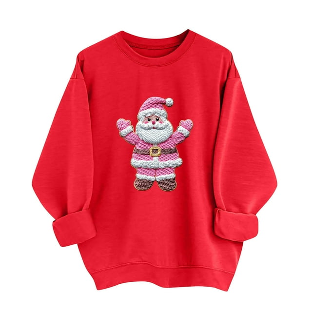 LckLvx Chandails de Noël pour Femmes à Col Rond à Manches Longues Hauts Graphiques du Père Noël Xmas Blouses Tendance d'Entraînement Quotidiennes