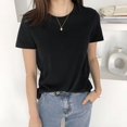 thumbnail image 4 of Maoww T-shirt Femme Été Col Rond Manches Courtes Couleur Unie Haut Décontracté, Noir, TTG, 4 of 7
