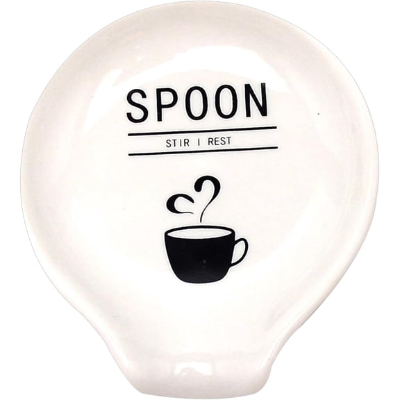 Coffee Spoon Holder Stir I Rest Mini Ceramic Spoons Rests Creamy White Porcelain Flat Round Funny Word Pattern Holders