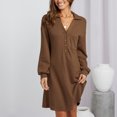 thumbnail image 3 of Vestido suéter para mujer,Vestido con cuello en V y puños roscados, Vestido de manga larga con cierre de botones, Vestido de señora, Estética elegante, 3 of 6