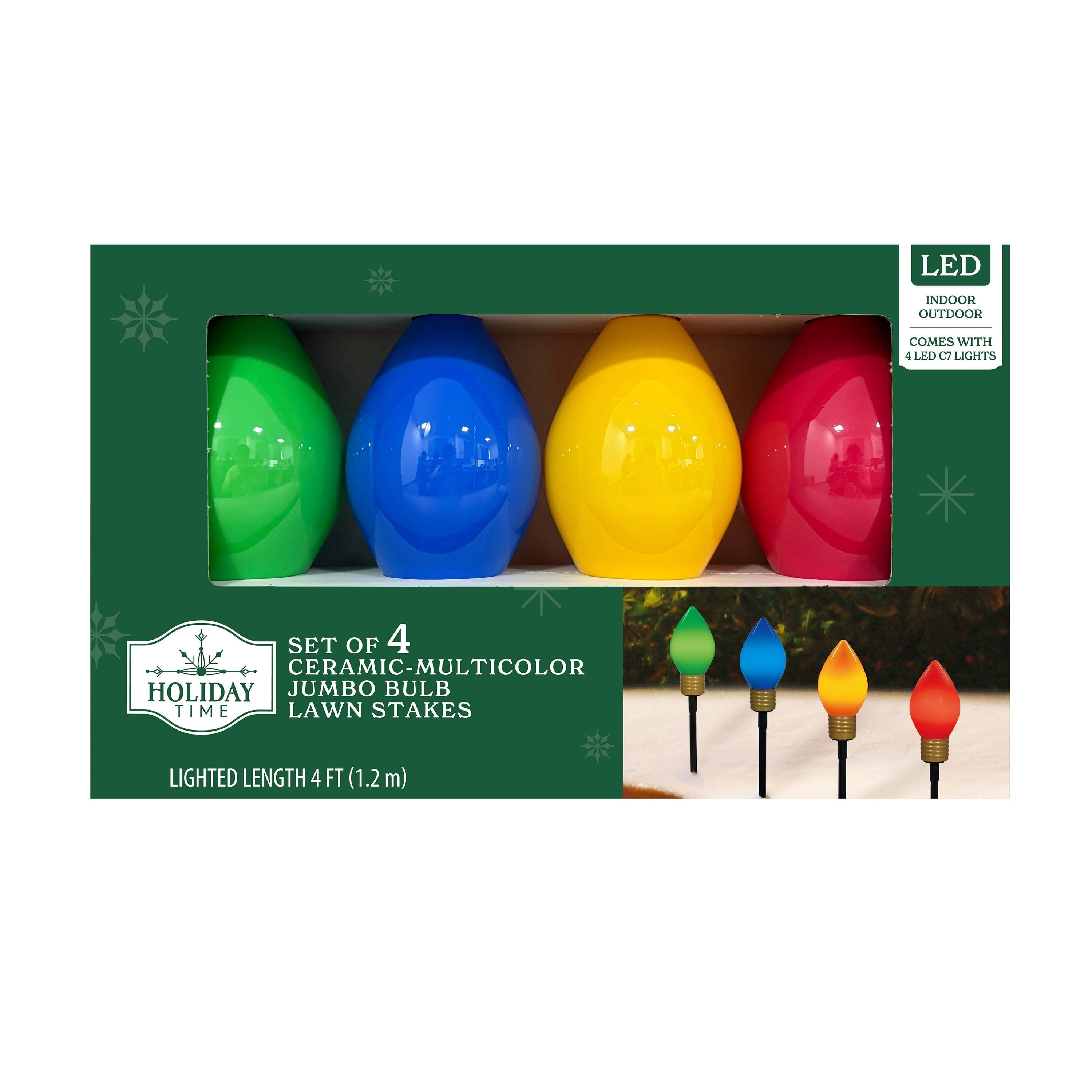 Indoor/Outdoor Jumbo LED C9 Christmas Bulb Pathway Lights, Ceramic Multicolor, Set of 4, by Holiday Time