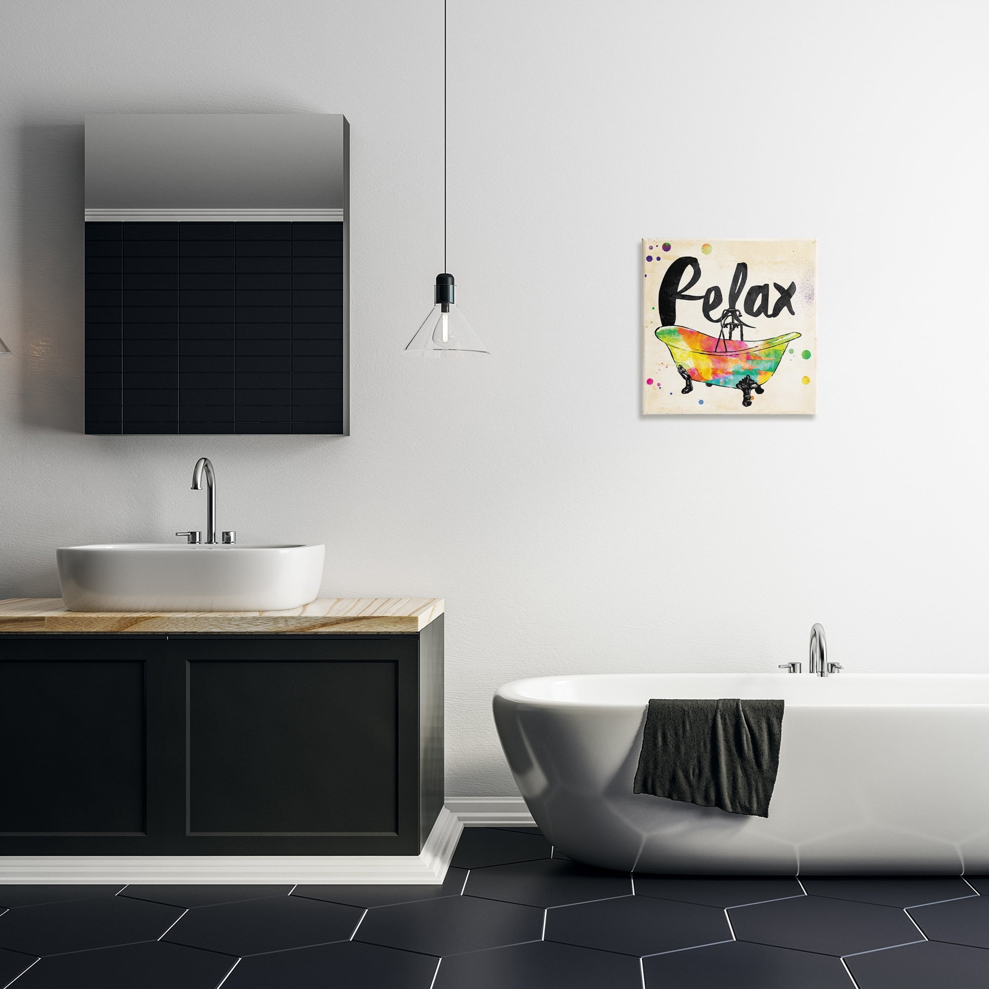 Stupell Industries Relax Rainbow Colors Icon Bath Typography Painting Gallery Wrapped Canvas Art Print Wall Art, 17 x 17