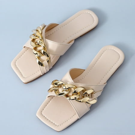 

PEASKJP Slides for Women Breathable Womens Leisure Square Toe Slippers Casual Women s Slipper Soft Insole for Arch Support Beige 8.5
