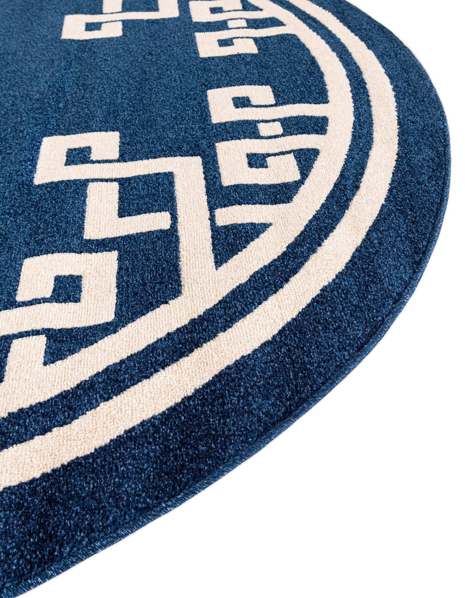 Unique Loom Athens Collection Area Rug - Geometric (6' 1" Round Dark Blue/Beige)