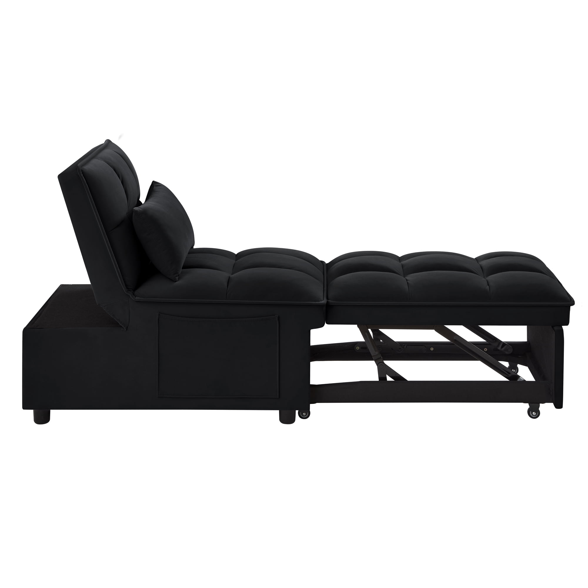 Miniyam 4 in 1 Tufted Single Sofa Bed with Storage Pockets, Convertible Chaise Lounge, Black