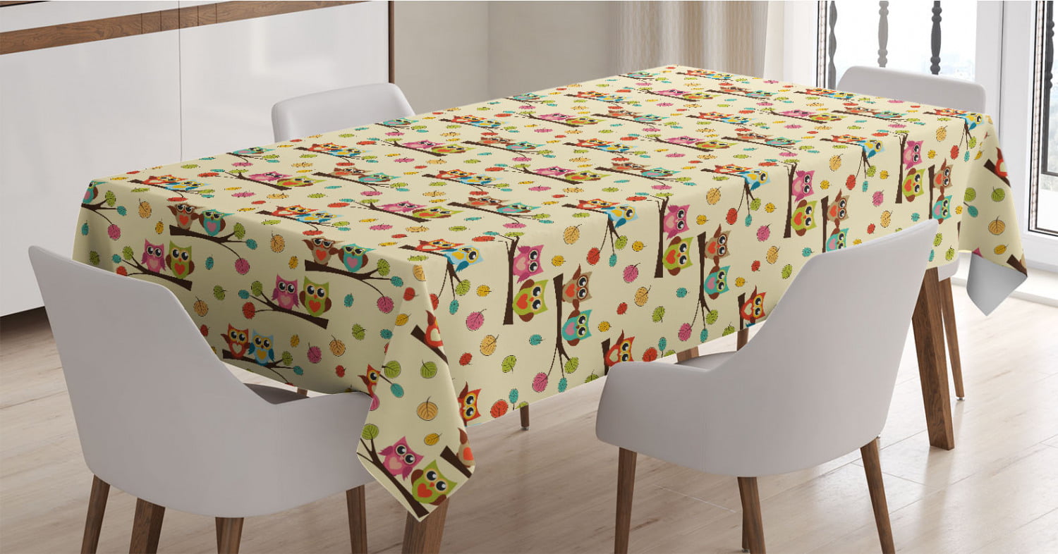 Abstract Pastel Colored Night Bird Animals Repeating Pattern Dark Mauve and Multicolor Rectangular Table Cover for Dining Room Kitchen Decor Ambesonne Owl Print Tablecloth 60 X 90