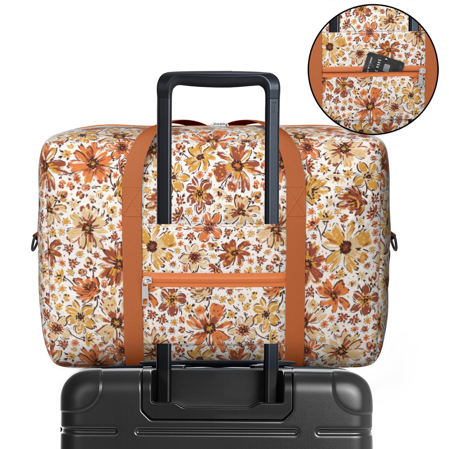 For Spirit Airlines Personal Item Bag 18x14x8 Inch, Floral Weekender Travel Bag, Foldable Travel Duffel Bag Underseat Carry on Bag with Luggage Sleeve for Women and Men 30L
