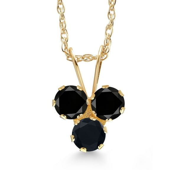 Gem Stone King 14K Yellow Gold Black Diamond and Black Onyx 3-Stone Pendant Necklace for Women (0.30 Cttw, Gemstone April Birthstone, Round 3MM, 18 inch Chain)