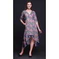 thumbnail image 4 of Bimba Robe Droite Asymétrique pour Femmes en Coton à Imprimé Floral Oeillet Violet et Marguerite avec Poche, Manches Courtes, Col en V, Mi-Longue - XX-Grand, 4 of 4