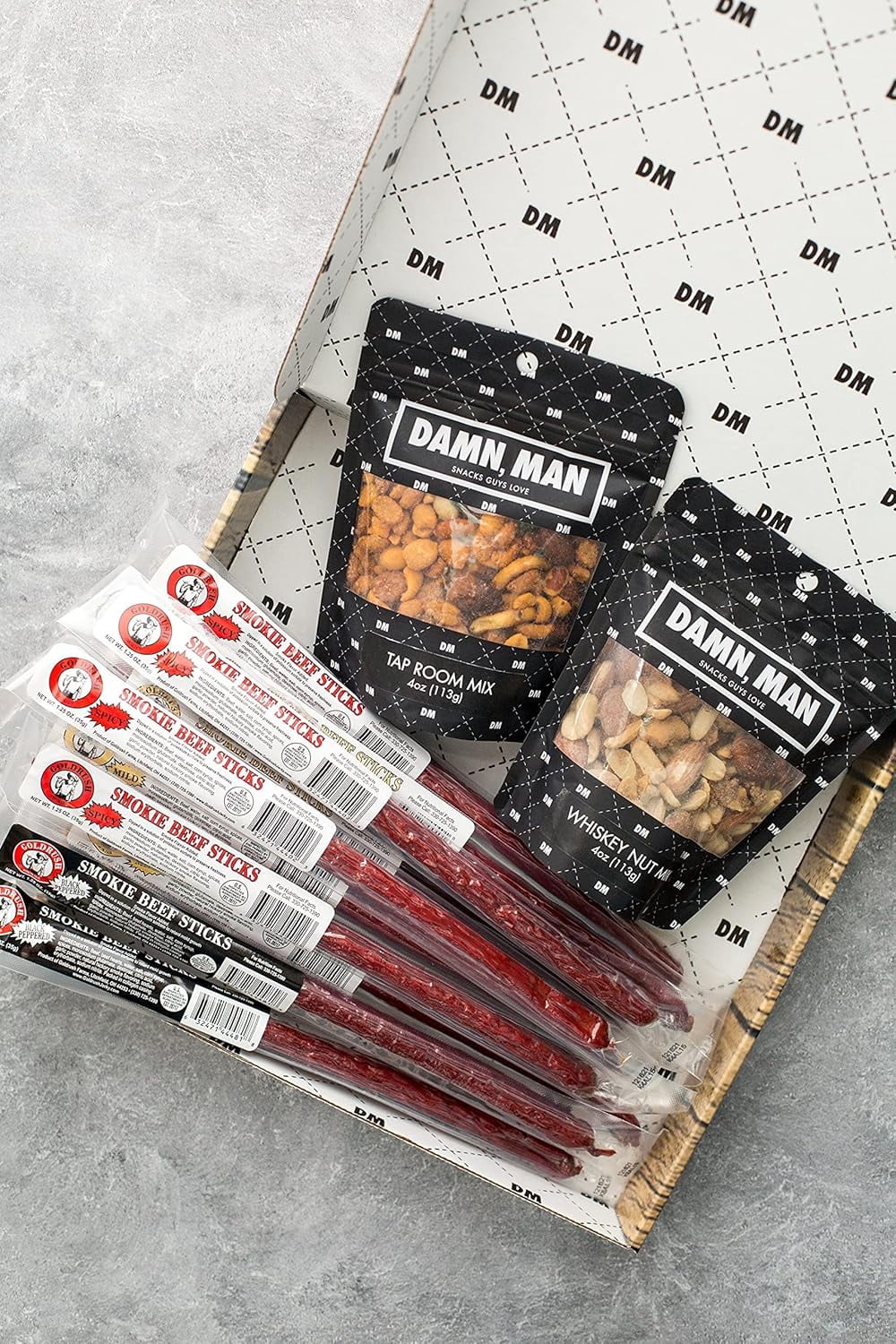Damn Man Beef Jerky Snack Mixes Gift Assortment Mild Smokey with Nuts 12-Count
