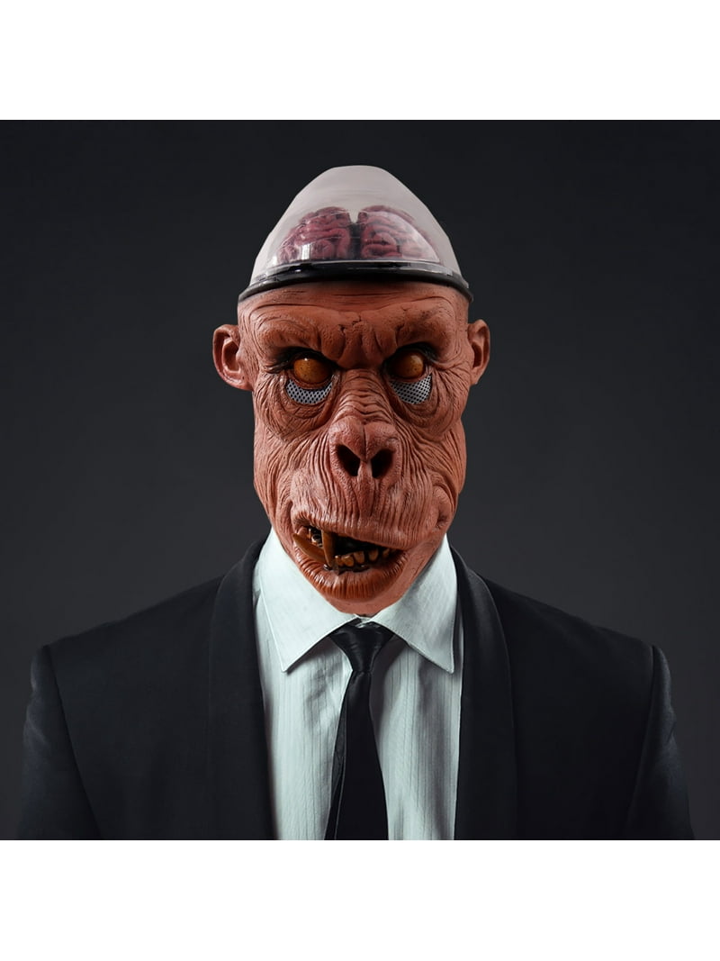 Scary Silicone Monkey With Shining Head Face Horror Masken Party Headgear With Light -
