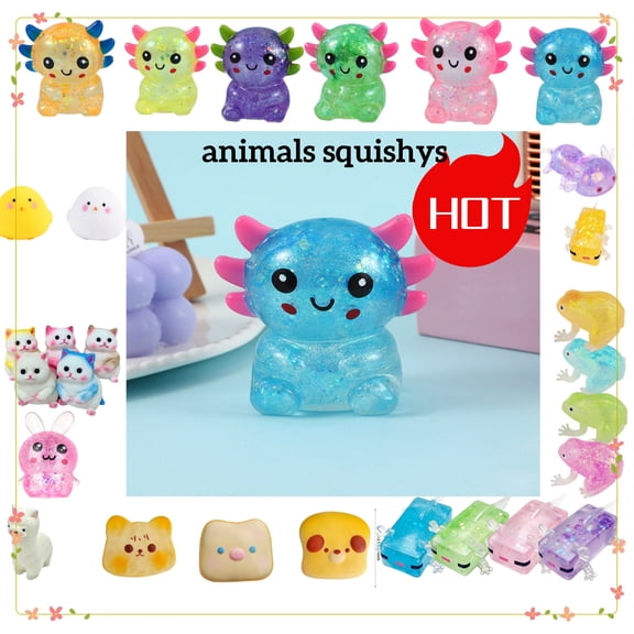 hulanddfd Sensory Axolotls Fidget Toys, Squeeze Fidget Animals Balls Squishys Stress Relief Toys for Easter Basket Stuffers Gift Birthday Party Favors Office, Anxiety Relief Tool