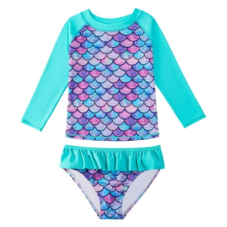 

Esaierr Toddler Girls 2piece Swimsuit Crew Neck Shorts with Long Sleeves Swimsuit Bikini Set 3-9Y
