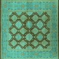 thumbnail image 1 of Ahgly Company Machine Washable Indoor Square Oriental Turquoise Blue Industrial Area Rugs, 8' Square, 1 of 4