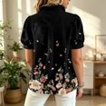 thumbnail image 6 of Boho Patchwork Print Blouse for Women, V-Neck Short Sleeve Button Down Top with Puff Sleeves - Colorful Casual Summer Tunic Shirt for Vacation & Beach Black L, 6 of 6