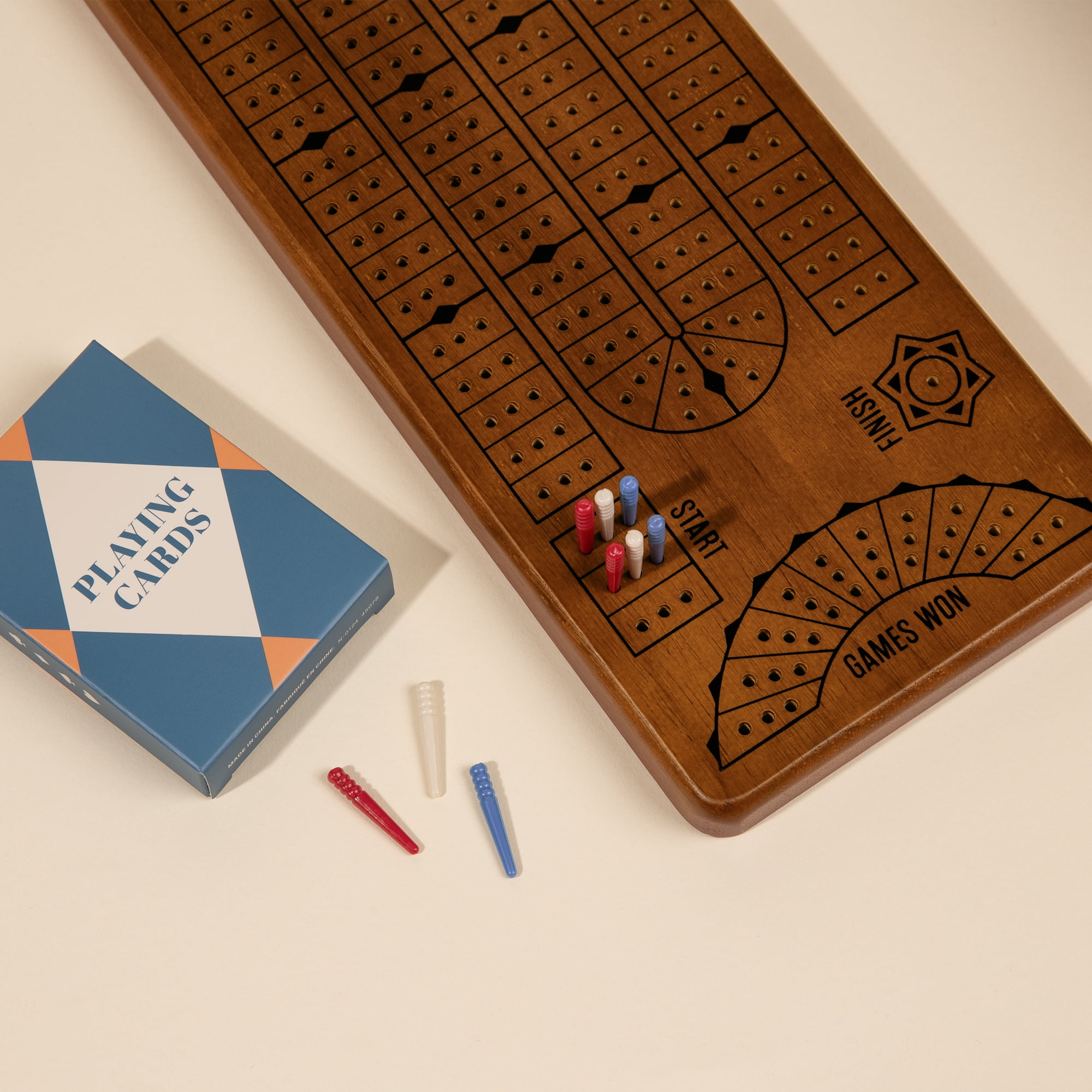WS Game Company 3-in-1 Premium Game Collection: Scrabble, Trivial Pursuit, and Cribbage with Rotating Solid Wood Cabinet