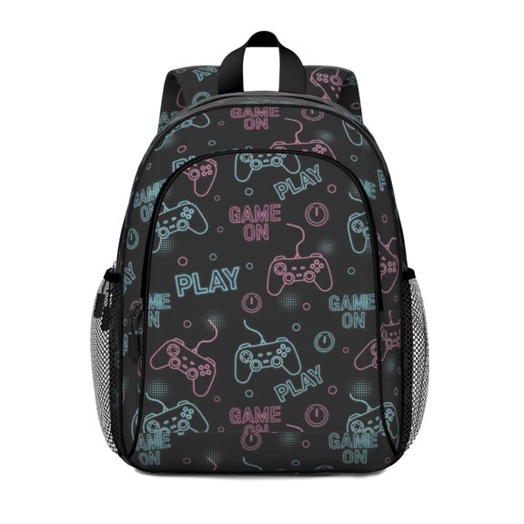 Game Controller Black Pattern Backpack for School, Cute School Bag with Adjustable Shoulder Straps and Padded Back, 15"x11.42"x5.5"