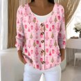 thumbnail image 2 of Women's Fashion Long Sleeve Christmas Snowman Snowflake Print Jacket Cardigan for Holiday Party and Casual Daily Wear,Pink,L, 2 of 7