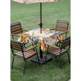 thumbnail image 3 of Outdoor Tablecloth with Umbrella Hole and Zipper, Fall Orange Blue Pumpkin Square Table Cloth 54x54 Inch Waterproof Tablecloth, Thanksgiving Sunflowers Leaves Picnic Table Cover for Patio Camping, 3 of 7