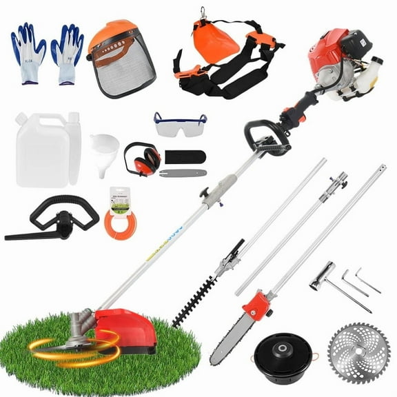 5-in-1 Lawn Mower,52CC 2-Stroke Gas Powe Weed Wacker,Multi-Functional Lawn Mower Hedge Trimmer Chainsaw Brush Cutter,Weed Eater for Grass and Bush