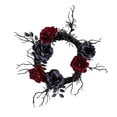 thumbnail image 2 of WWC Halloween Wreath, 12 inch Artificial Silk Black and Red Roses Wreath, Gothic Halloween Decor for Fall Party Front Door Porch Mantel, 2 of 7