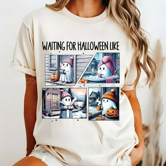 Waiting For Halloween Like T-shirt, Cute Ghost Shirt, Chilling Halloween Shirt, Halloween Shirt, Spooky Season 200637
