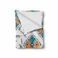 thumbnail image 2 of Boho Soft Flannel Fleece Throw Blanket, Tribal Bohemian Bird Feather Patterns with Geometric Square Vintage Motifs, Cozy Plush for Indoor and Outdoor Use, 60" x 80", Teal Orange Black, by Ambesonne, 2 of 6