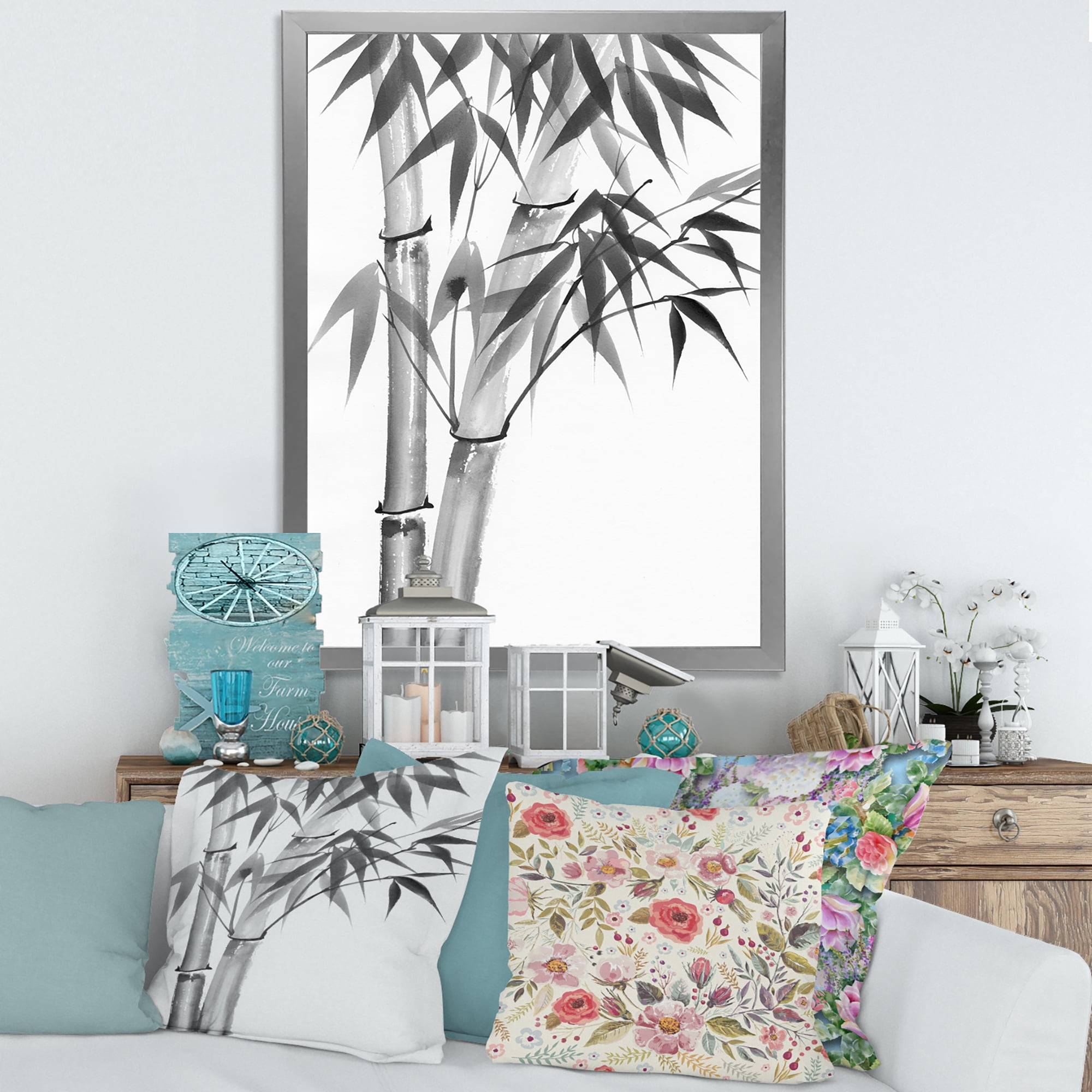 Designart 'Vintage Black and White Bamboo' Traditional Framed Art Print