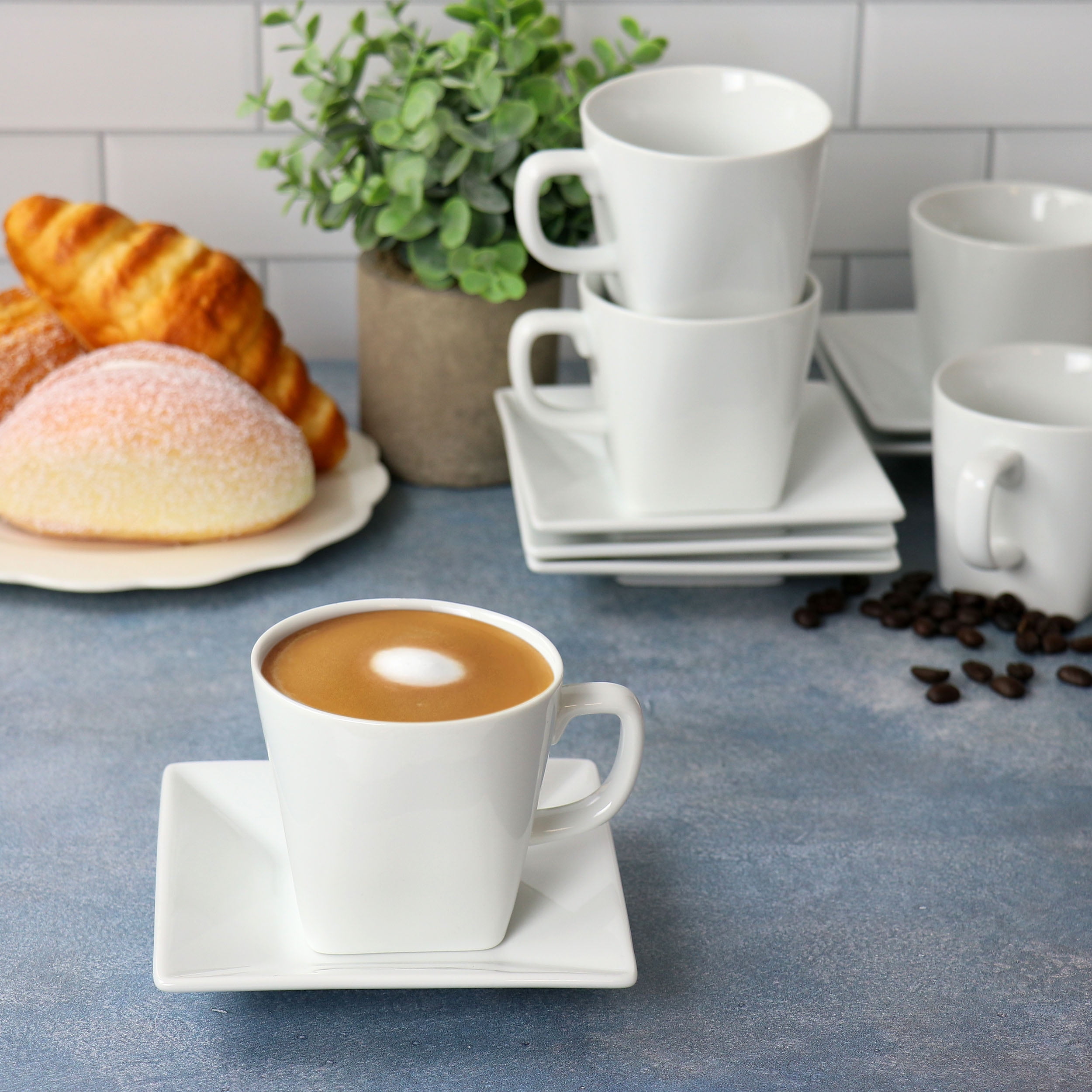 Our Table Simply White Fine Ceramic 6 Piece Espresso Demi Cup and Saucer Set in White