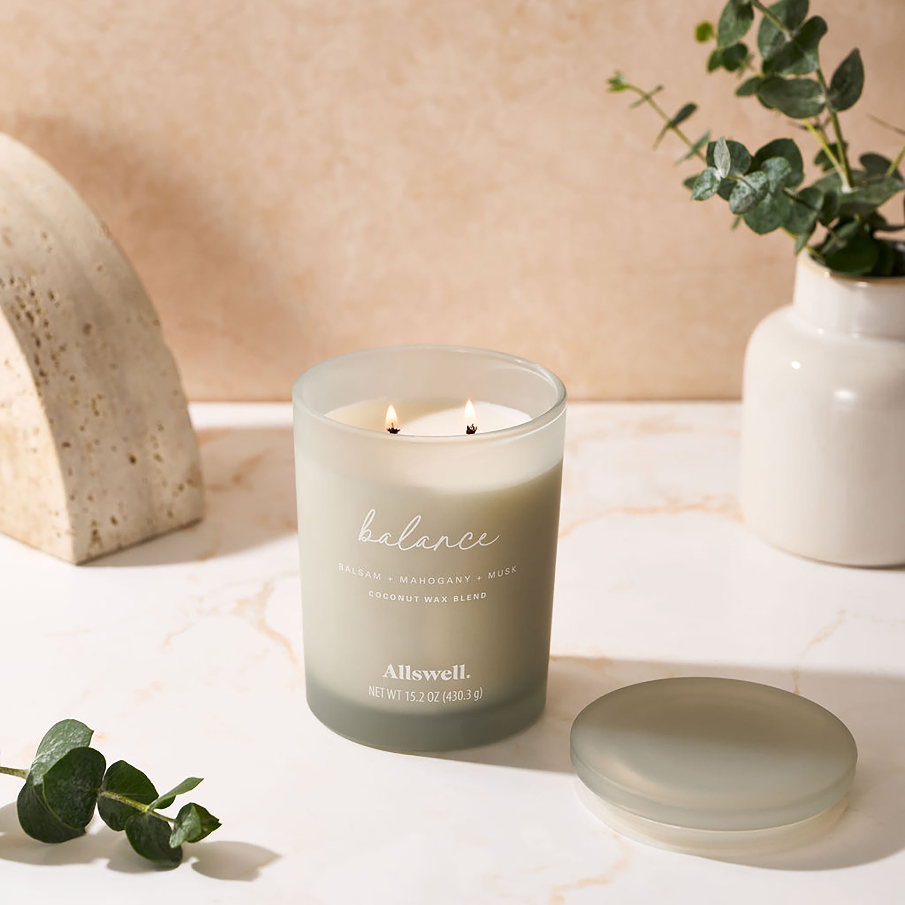 (2 pack) Allswell Balance (Balsam + Mahogany + Musk) Scented 2-Wick Spa Jar Candle 15oz.