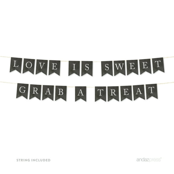 Love Is Sweet, Grab A Treat Vintage Chalkboard Wedding Pennant Party Banner