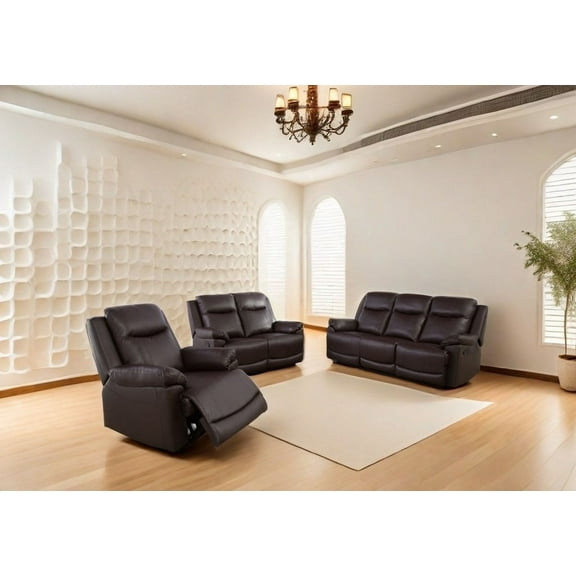 Golden Furniture 3PCS Brown Semi PU Synthetic Leather Couch Living Room Sofa Set