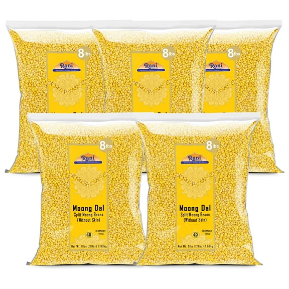Rani Moong Dal (Split Mung Beans without skin) Lentils Indian 8lb (128oz) Pack of 5 (Total 40lbs) Bulk ~ All Natural | Gluten Friendly | NON-GMO | Vegan