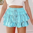 thumbnail image 2 of Womens Skirts Metallic Skirt Shiny Flared Pleated Layered Ruffle Hem Mini Halloween Rave Womens Clothes Sky Blue L, 2 of 5
