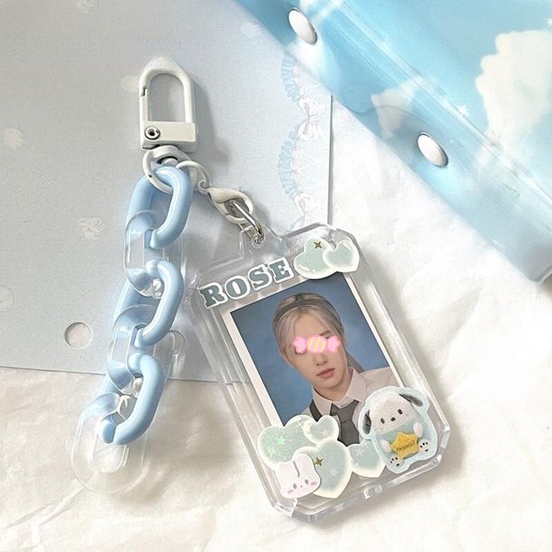 Soporte para sesión fotográfica Kawaii Baby Blue Milk Pink, soporte para tarjeta bancaria, identificación de crédito, soporte para exhibición de fotos, funda protectora para tarjeta de autobús colgant