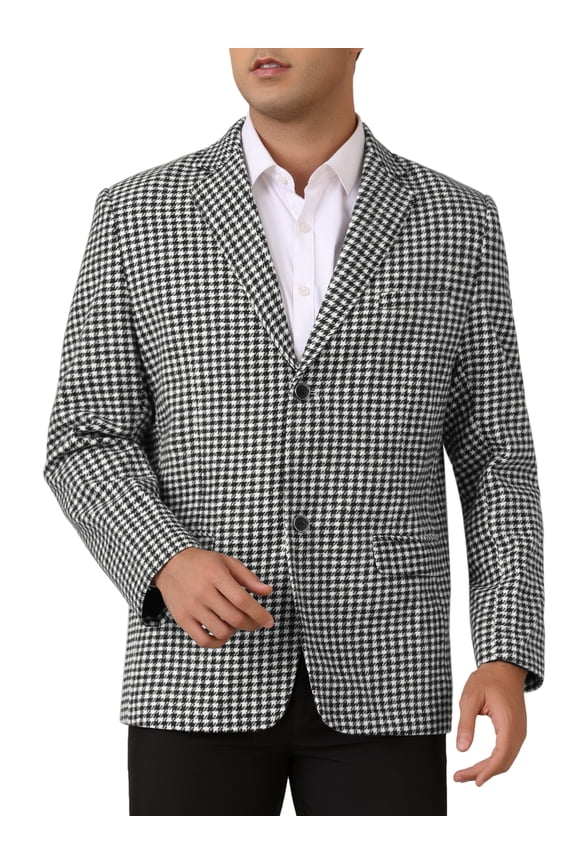 Houndstooth Blazer for Men's Classic Fit Business Two Button Plaid Sports Coat