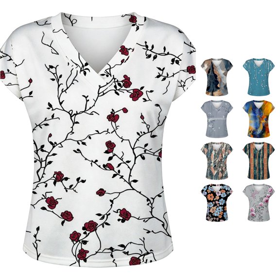 Active Tops Women Graphic Print Crewneck Tee for Everyday Wear with Comfortable Fit and Stylish Floral Pattern Top for Women White XXL