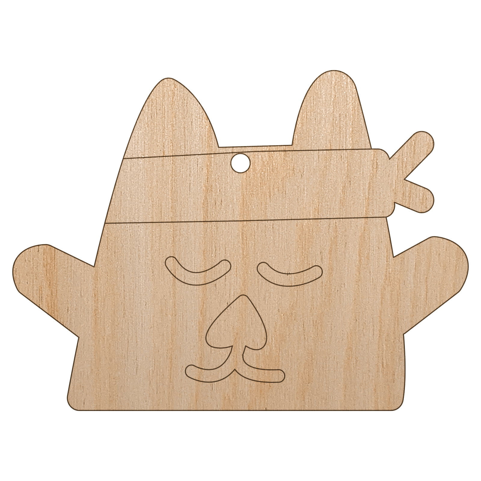 Ninja Kitty Cat Doodle Wood Holiday Christmas Tree Ornament Unfinished DIY Pre-Drilled Craft
