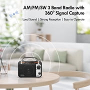 Multi-Band AM/FM/SW1-2 Radio Transistor Radio AC or Battery Operated with Best Reception Big Speaker and Precise Tuning Knob with AUX in & 3.5mm Earphone Jack BLACK