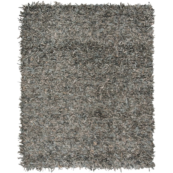 SAFAVIEH Leather Shag Dimitri Solid Area Rug, Grey/Beige, 6' x 9'