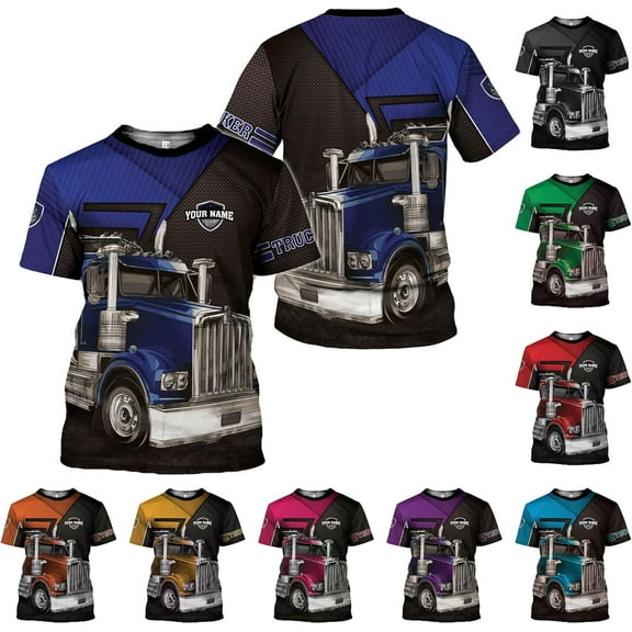 Personalized Trucker Shirt Custom US Flag Truck Driver Hoodie T-Shirt Funny Trucker Shirts Gift 3D for Men & Women Trucking (Blue, S)