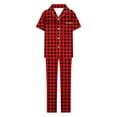 thumbnail image 3 of Women Plaid Pajamas Set Button down Sleepwear Short Sleeve Nightwear with Long Pants Two Piece Soft Pjs Set New Pjs Sets for Women Red L, 3 of 5