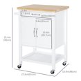 thumbnail image 3 of HOMCOM Kitchen Storage Cabinet Trolley Serving Cart Rubber Wood top Rolling Kitchen Island with Towel Rack and Drawer White, 3 of 10