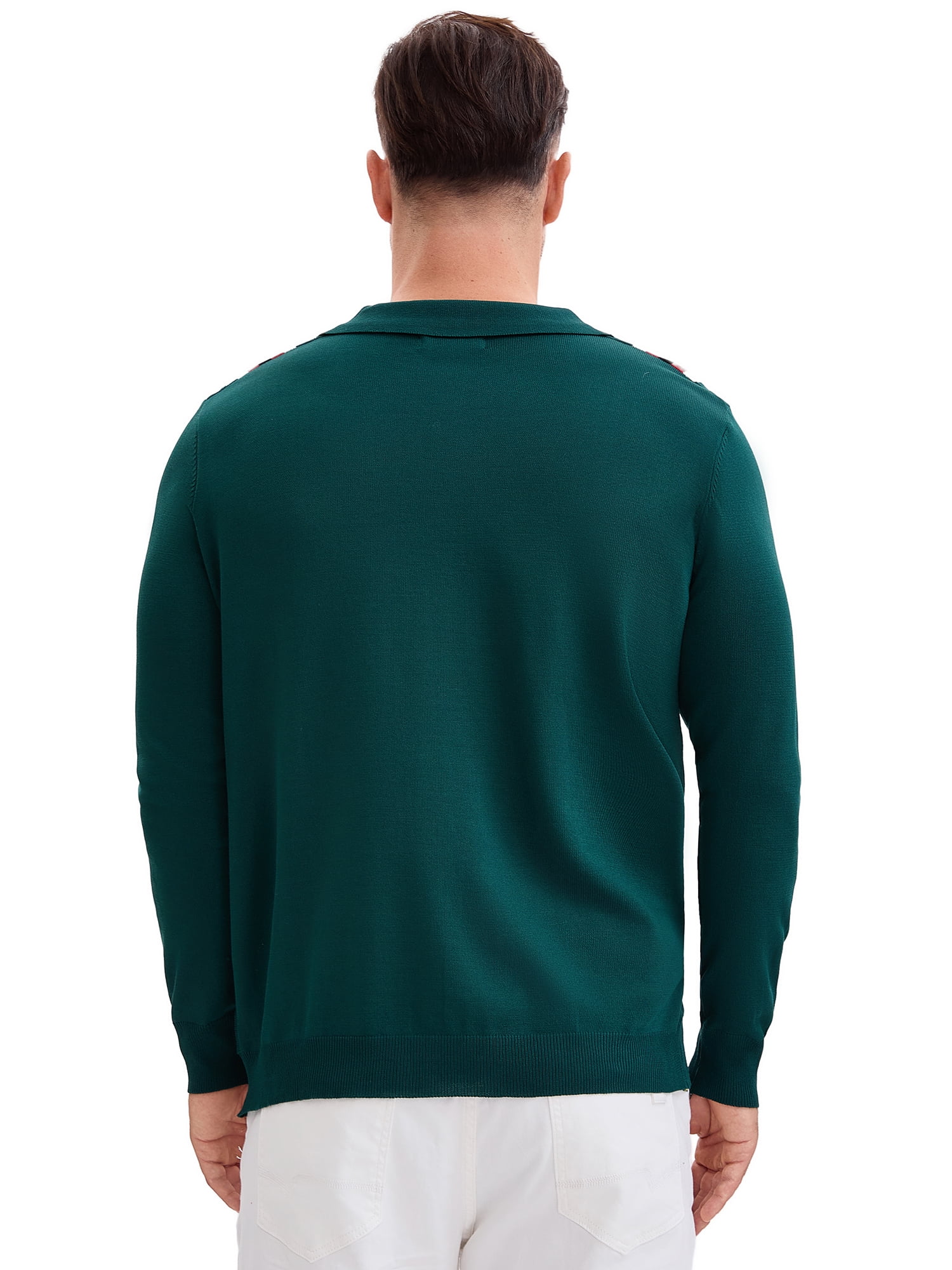 DARING DIVA Men's Long Sleeves Button Down Printing Knitted Polo Shirts M Green