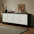 thumbnail image 3 of LiviNest Vintage Carved Cabinet with Adjustable Shelves: White Floral Relief Doors & Black Wood Frame for Art Display & Storage - Multi-Functional Sideboard for Gallery & Living Room Decor, 3 of 6