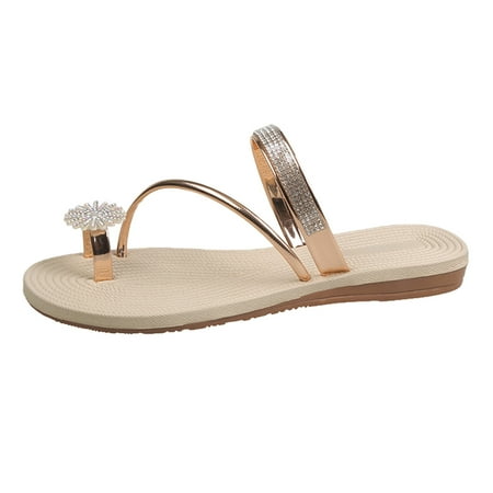 

Slip On Sandals For Women Girls Pearl Set Toe Elastic Flat Strap Casual Home Slippers Beach Slippers Shoe