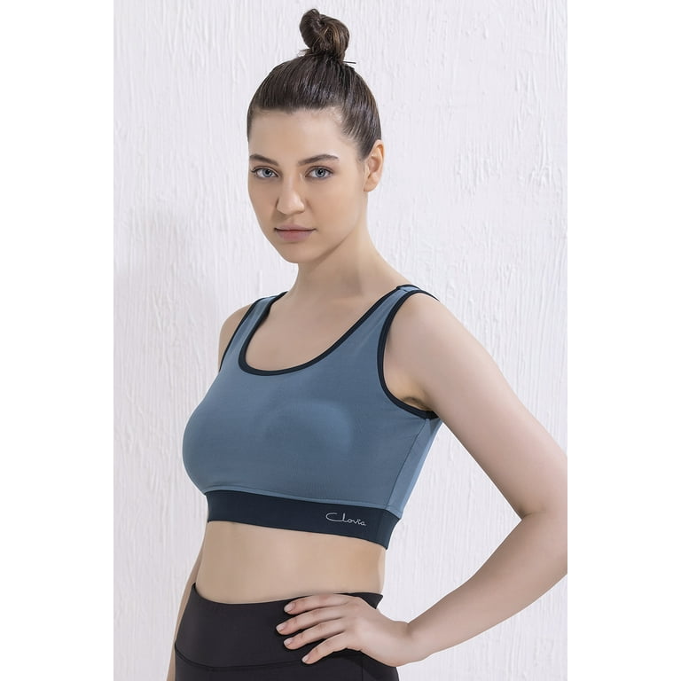 Clovia Medium Impact Padded Non-Wired Sports Bra in Baby Blue with  Removable Cups 