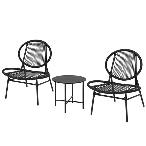 Kicctian 3-Piece Acapulco Bistro Set – All-Weather Woven Rattan Outdoor Furniture with 2 Oval Armchairs & Side Table for Garden, Balcony, Backyard, Black