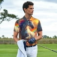 thumbnail image 4 of Daiia Rainbow Sunset Cloud White Horse Pattern Men’s Polo Shirts,Solid Deck Shirt,Classic Fit, Breathable Cotton Polo for Casual and Sport Wear-Large, 4 of 7