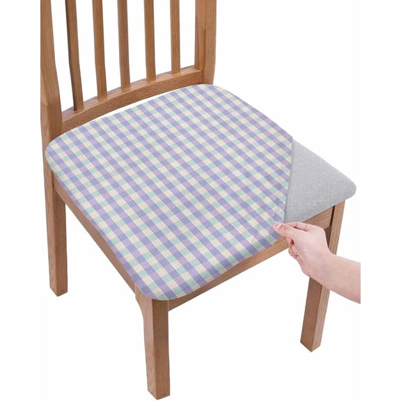 Dining Chair Seat Covers Set of 4, Purple Removable Washable Chair Cover Slipcovers, Grid Checkered Plaid Gingham Lattice Trellis Dust-proof Stretch Chairs Cover Seat for Kitchen Decor
